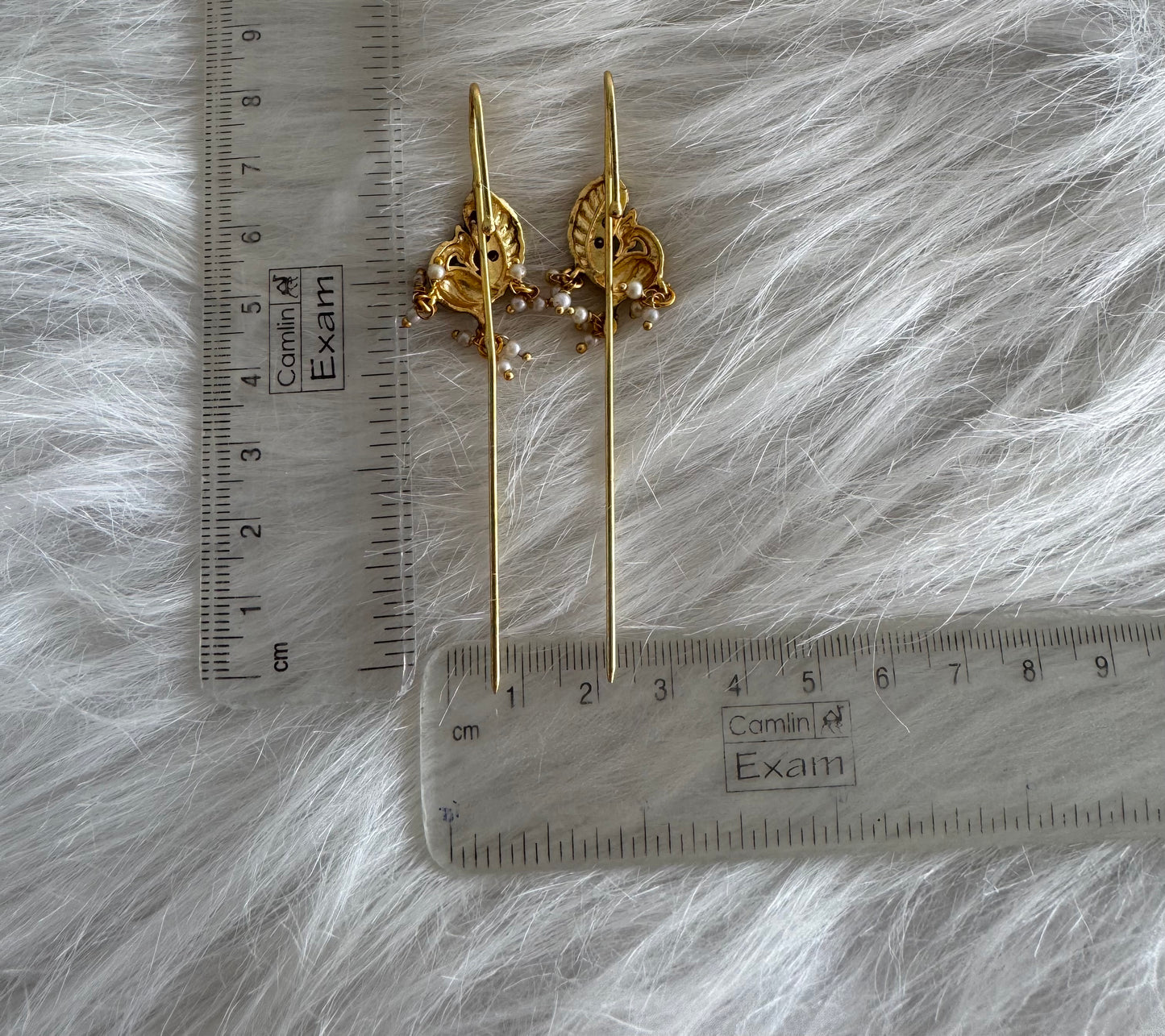 Gold tone pink-green kundan jadau peacock bugadi needle earrings dj-51142