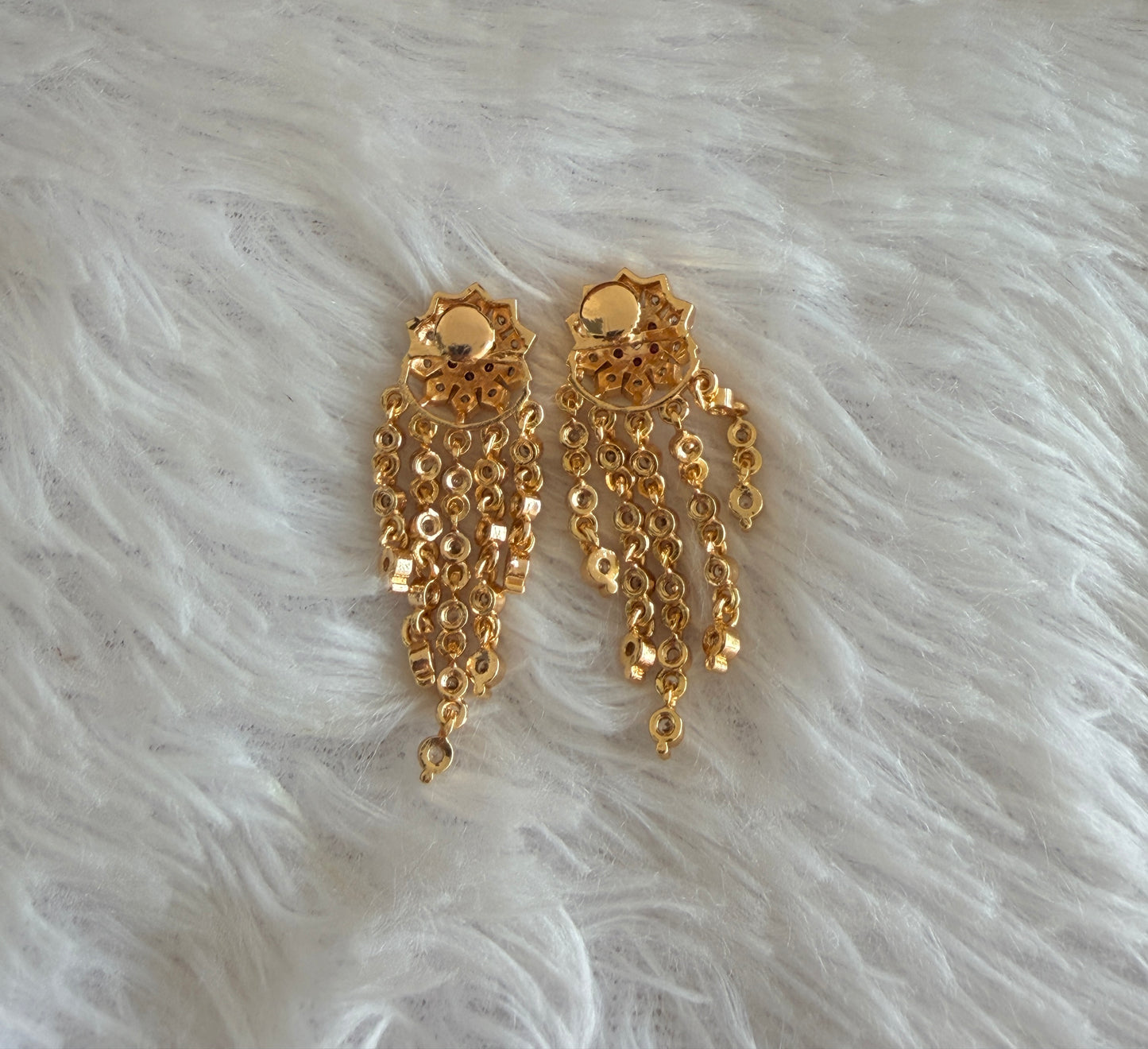 Gold tone AD white-pink flower earrings dj-53273