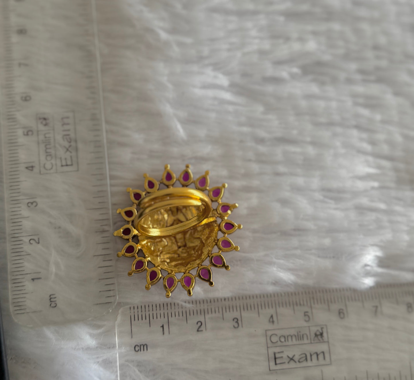 Antique gold tone ruby Lakshmi adjustable finger ring dj-51406