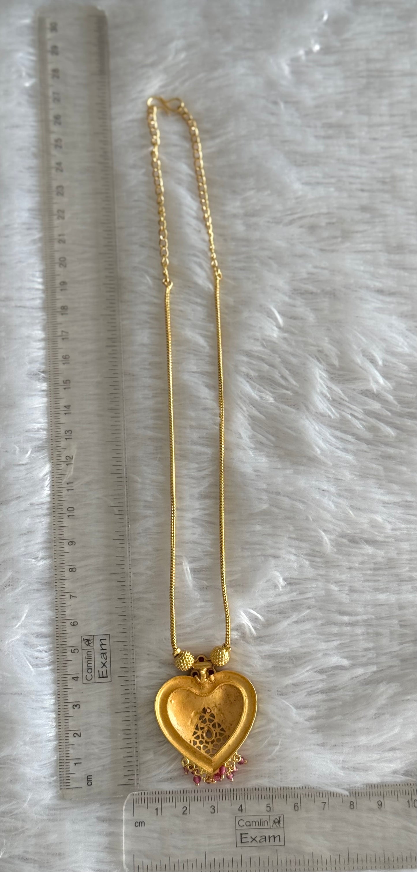 Gold tone pink-white stone heart kodi necklace dj-51688
