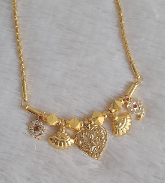 Gold tone 24 inches kodi chain with pink-white stone mango cross heart mangalyam dj-48299