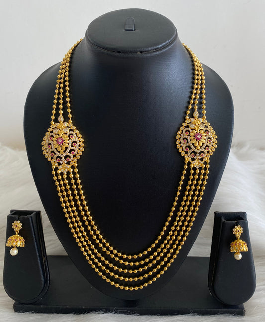 Gold tone Cz-ruby multilayer necklace set dj-10231