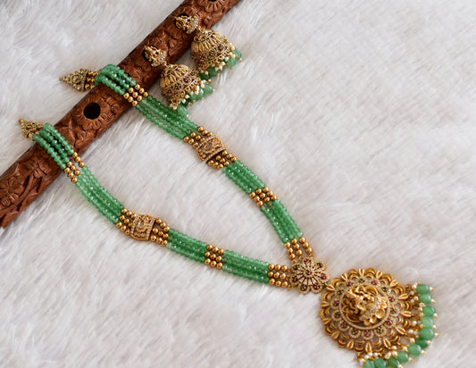 Antique gold tone pink-green beaded Lakshmi haar set dj-52439