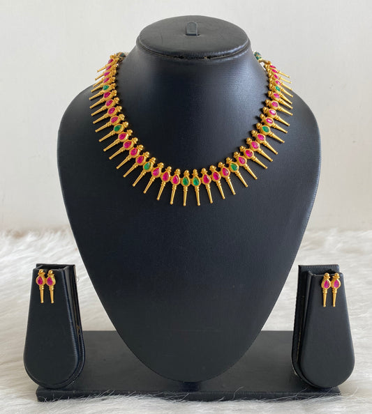 Matte Finish Ruby-emerald Kerala style Necklace Set dj-10375