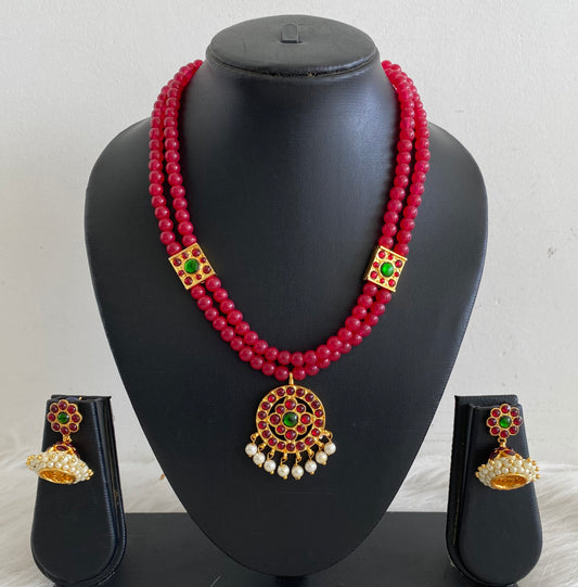 Gold tone Kemp-green Double Layer Beaded Necklace Set -dj10952