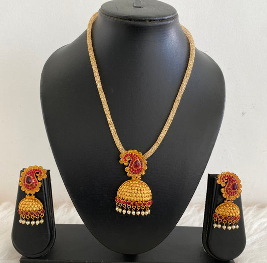 Matte Finish Kemp Mango Jhumkka Pendant Necklace Set-dj10992