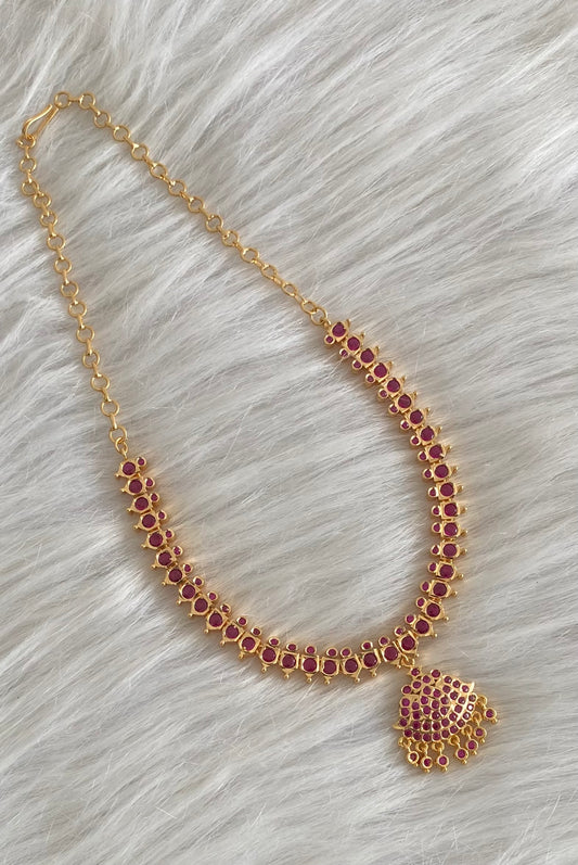 Gold tone AD pink stone south indian necklace dj-53896