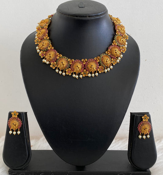 Matte Finish Ruby-emerald Pearl Peacock Necklace Set-dj11004