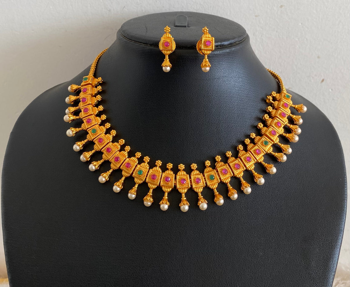 Gorgeous Ruby Green Matte Finish Necklace Set DJ-11066