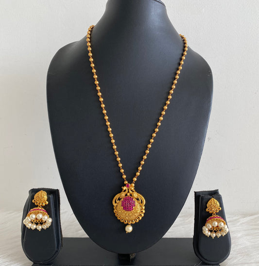 Matte Finish Ruby Pearl Peacock Necklace Set-dj11194