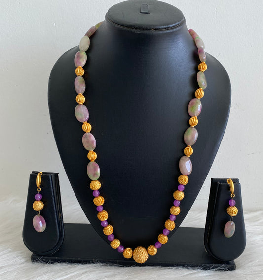 Matte Finish onyx purple beaded necklace set dj-11384