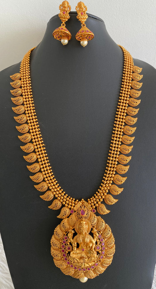 Matte finish ruby Lakshmi mango haar set dj-11518