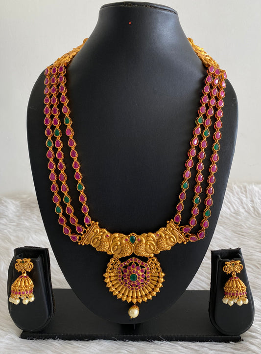 Matte finish ruby-emerald multilayer peacock haar set dj-11619