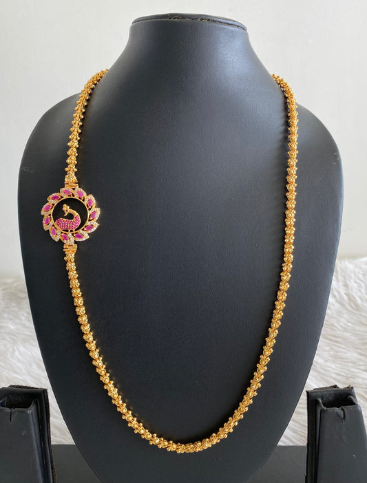 Gold Plated Cz-ruby Peacock Mugappu Chain dj-11709