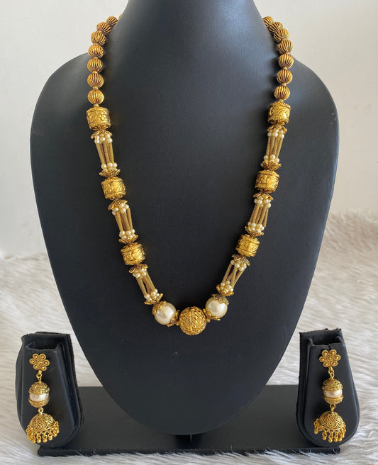 Antique gold tone pearl beaded necklace set dj-11903