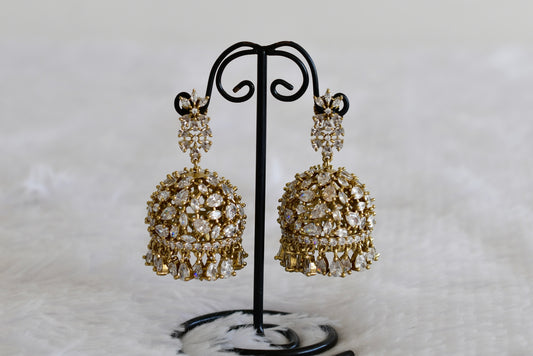 Antique gold tone white floral big jhumkka dj-52556