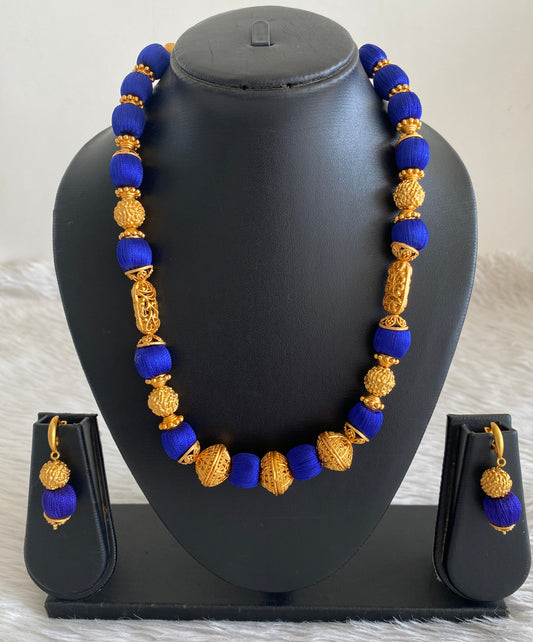 Matte Finish Royal Blue silk thread beaded Necklace Set-dj11961