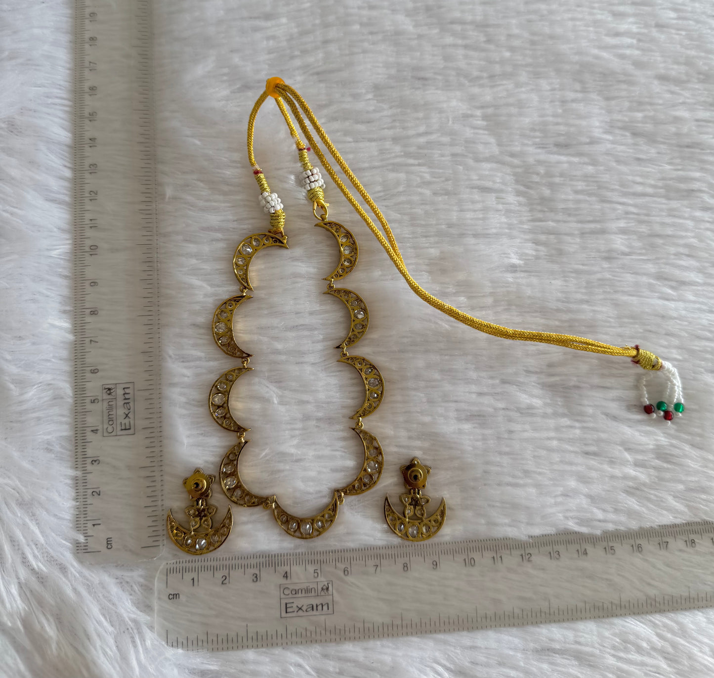 Antique gold tone cz white moon necklace set dj-52119