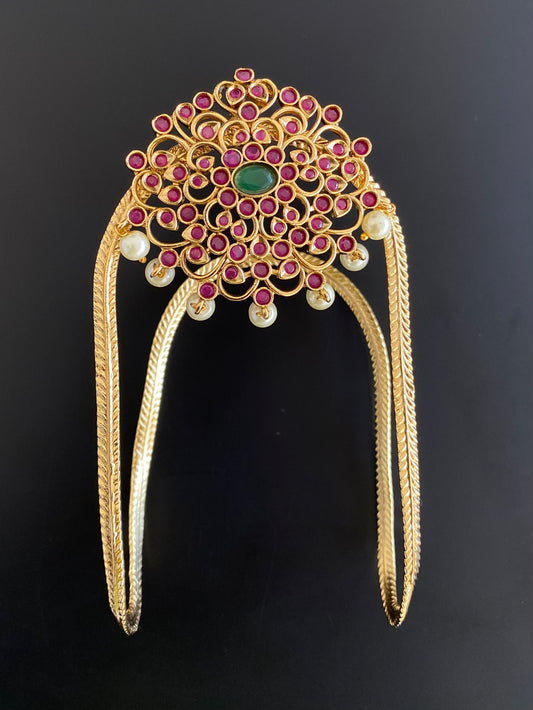 Antique gold tone cz ruby-green floral vanki/bajuband dj-52745