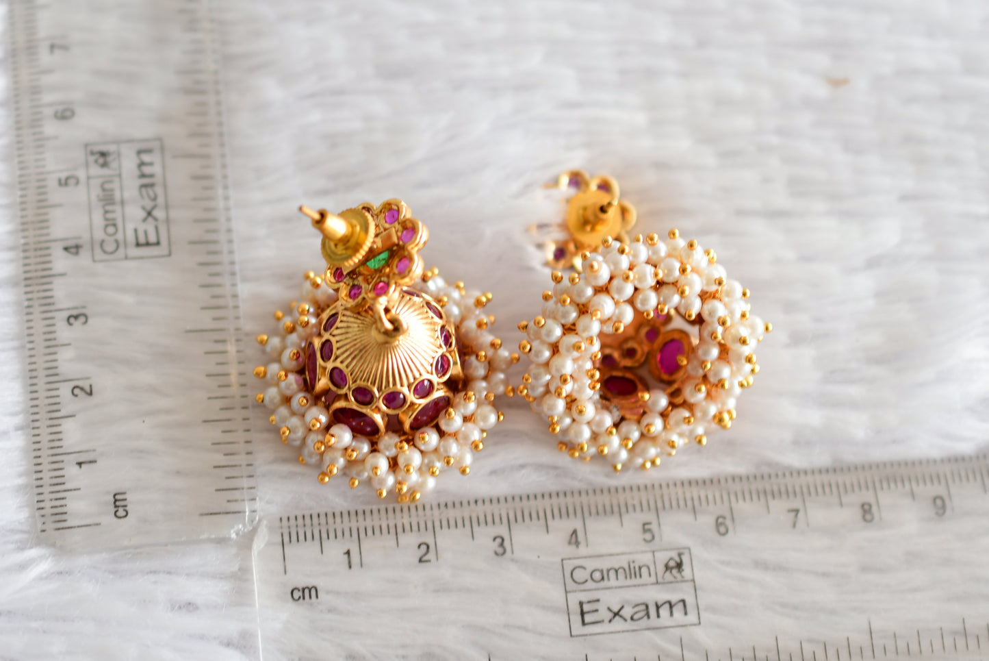 Matte finish kemp-green pearl cluster flower jhumkka dj-51858