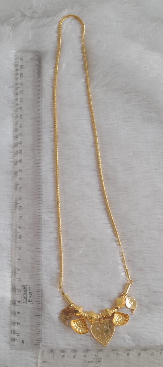 Gold tone 24 inches kodi chain with pink-white stone mango cross heart mangalyam dj-48299