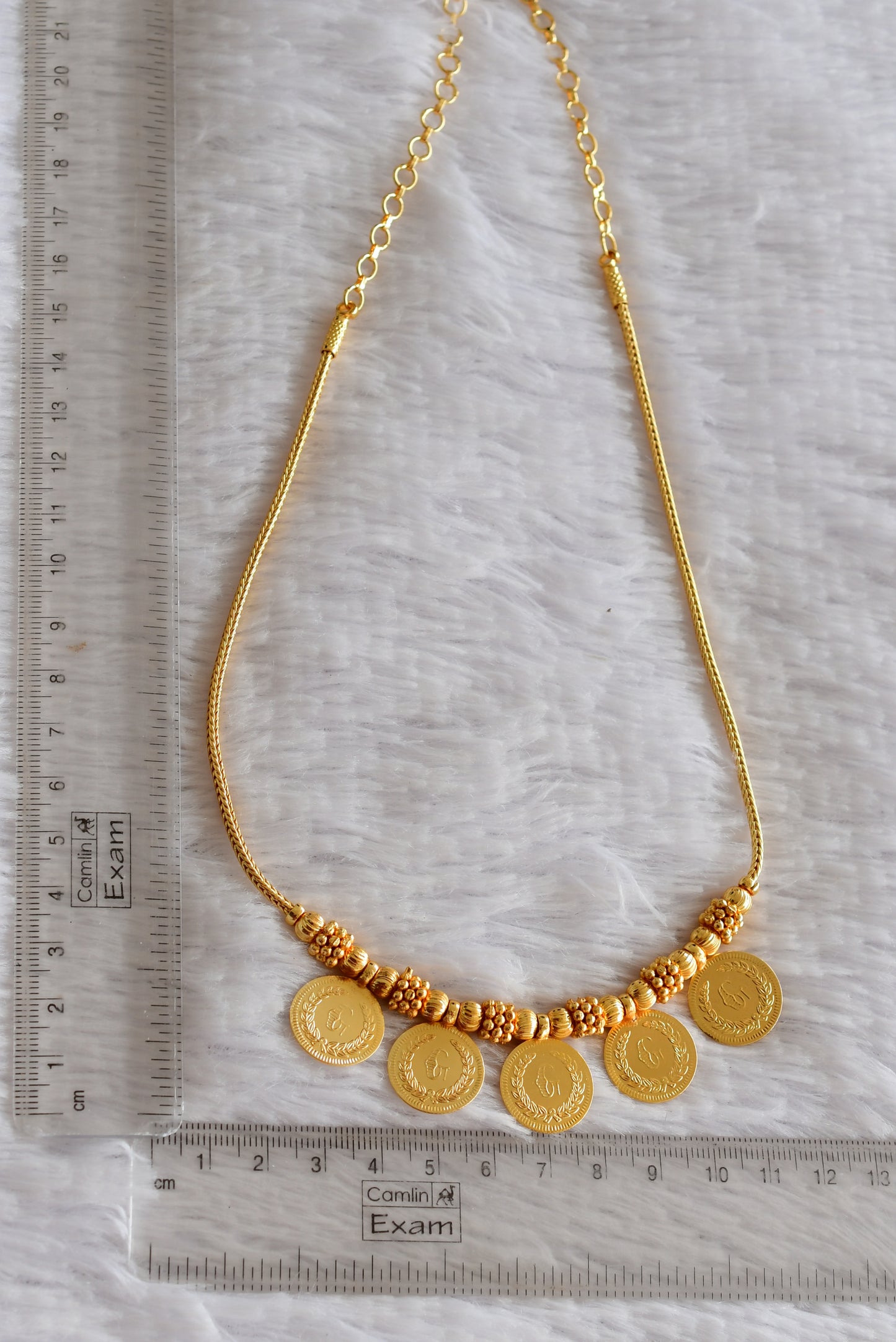 Gold tone AD pink lakshmi coin necklace dj-51846