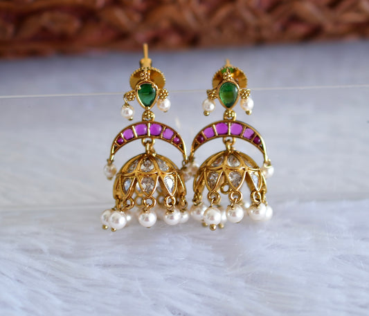 Antique gold tone kemp-green pearl jhumkka dj-51936