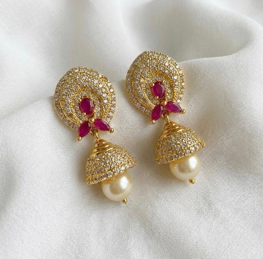 Gold tone cz-ruby jhumkka-dj04040