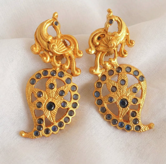 Matte finish blue peacock mango stud/earrings-dj09610