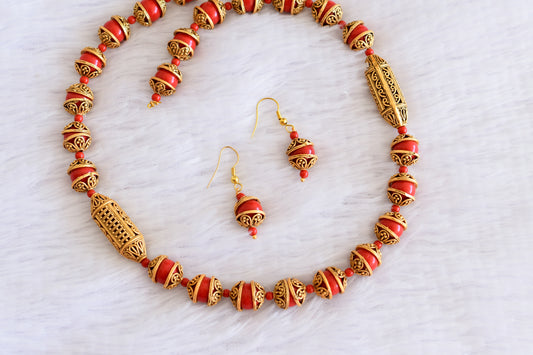 Matte finish coral beaded necklace set dj-52977