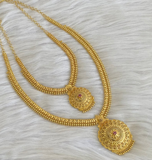 Gold tone ruby stone heart flower combo set dj-54292