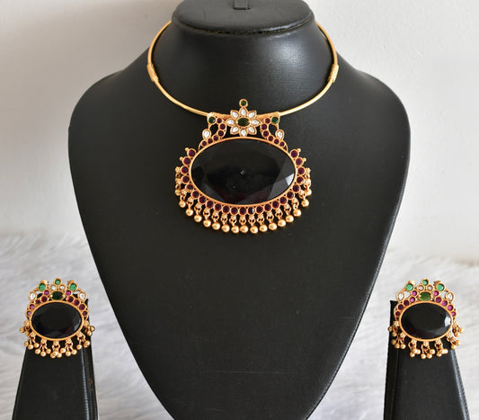 Matte finish peacock big blue oval stone pendant hasli necklace set dj-51225