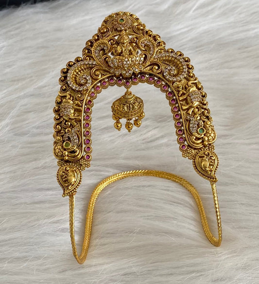 Antique matte finish cz kemp-green lakshmi peacock elephant vanki/bajuband dj-49069