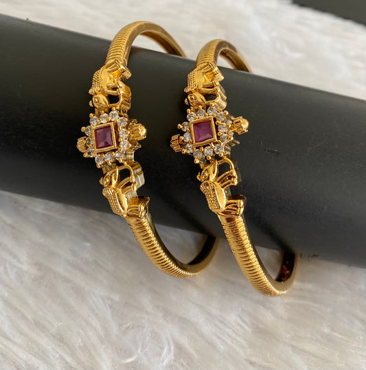 Antique gold tone pink-white stone elephant kada type bangles(2.8) dj-53461