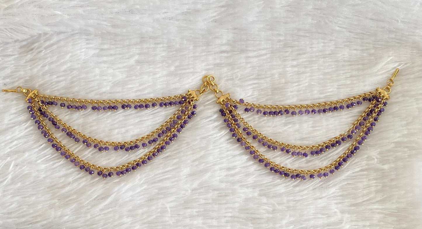 Antique gold tone purple beaded multi layer ear side chian dj-54050