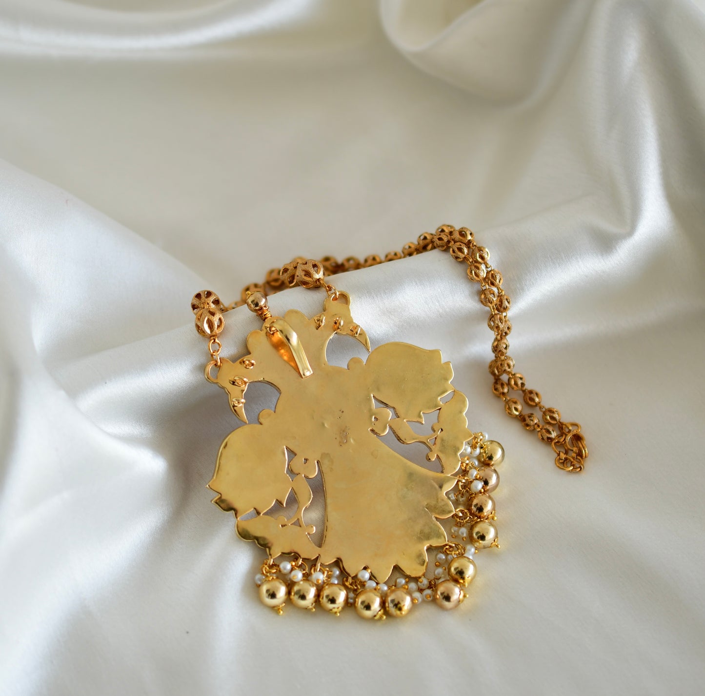 Gold tone pink-green kundan jadau Gandaberunda necklace dj-52595