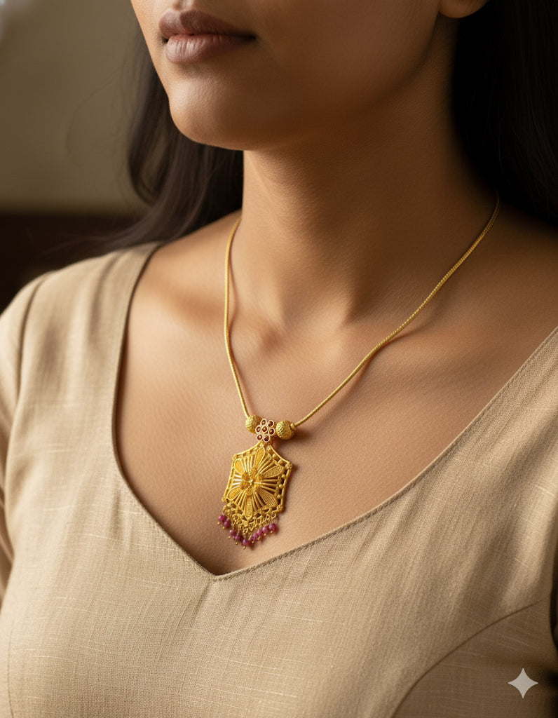Gold tone pink stone flower kodi necklace dj-51682