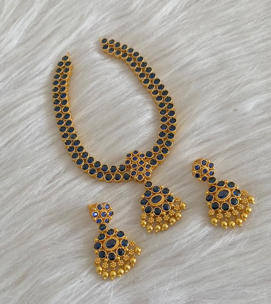 Matte finish nevy blue double layer attigai/necklace set dj-55030