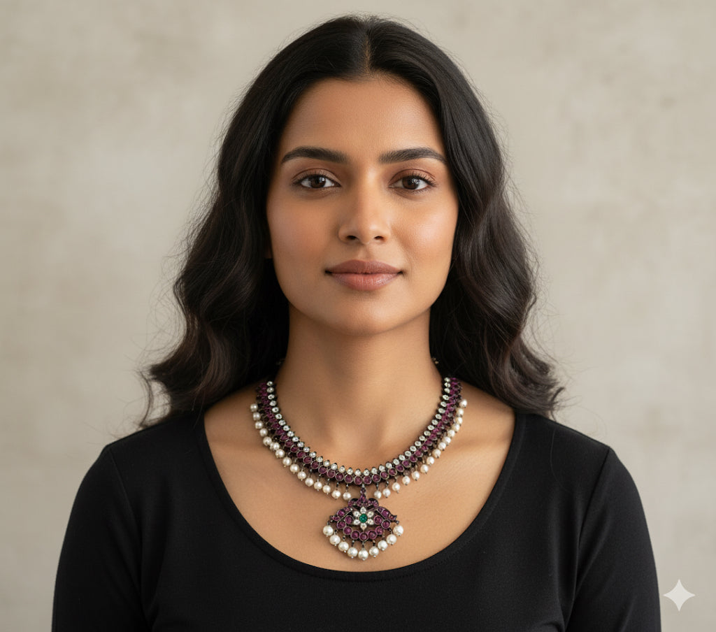 Black finish precious kemp-green pearl necklace dj-52286