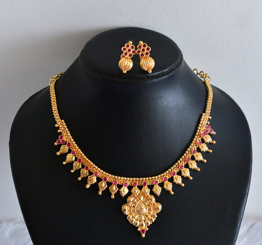 Gold tone pink stone mango necklace set dj-53051