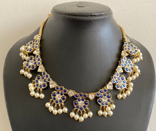 Gold tone precious blue-white pearl necklace dj-53238