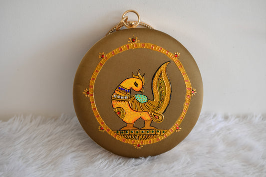 Tanjore painted golden silk clutch dj-52649