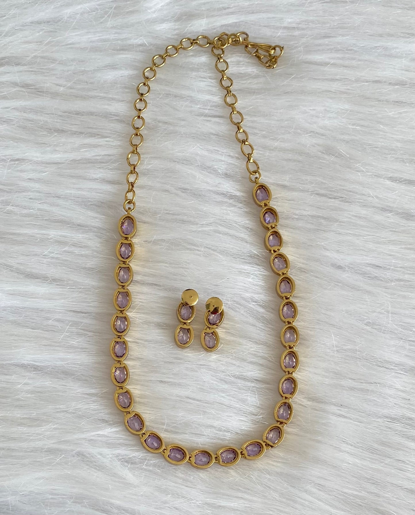 Antique gold tone purple oval stone necklace set dj-54081