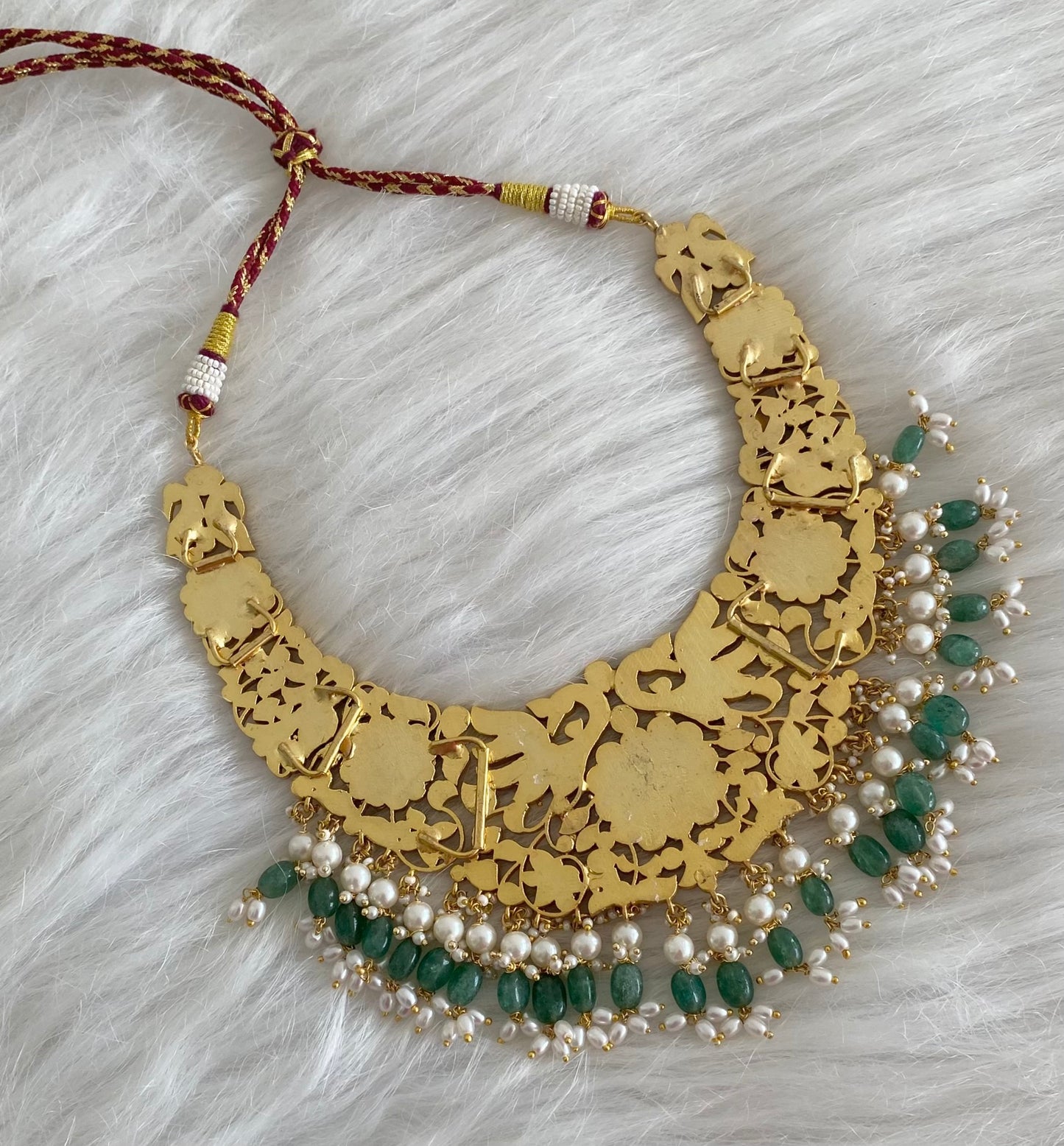 Antique gold tone peacock beads kundan jadau choker necklace dj-54166