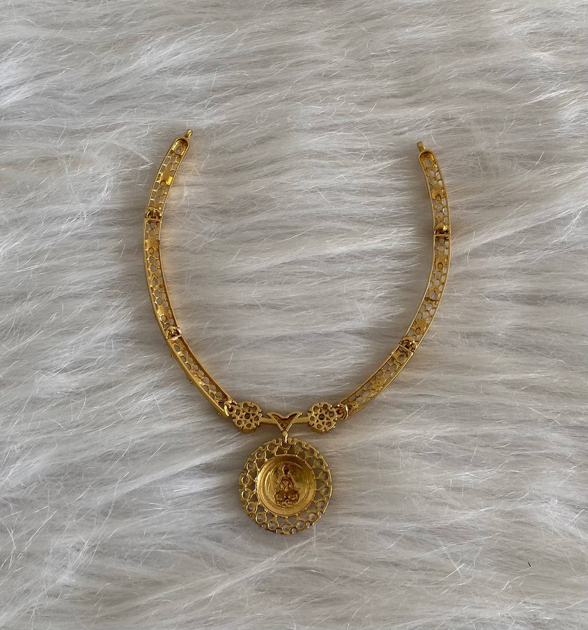 Gold tone white stone lakshmi necklace dj-54666