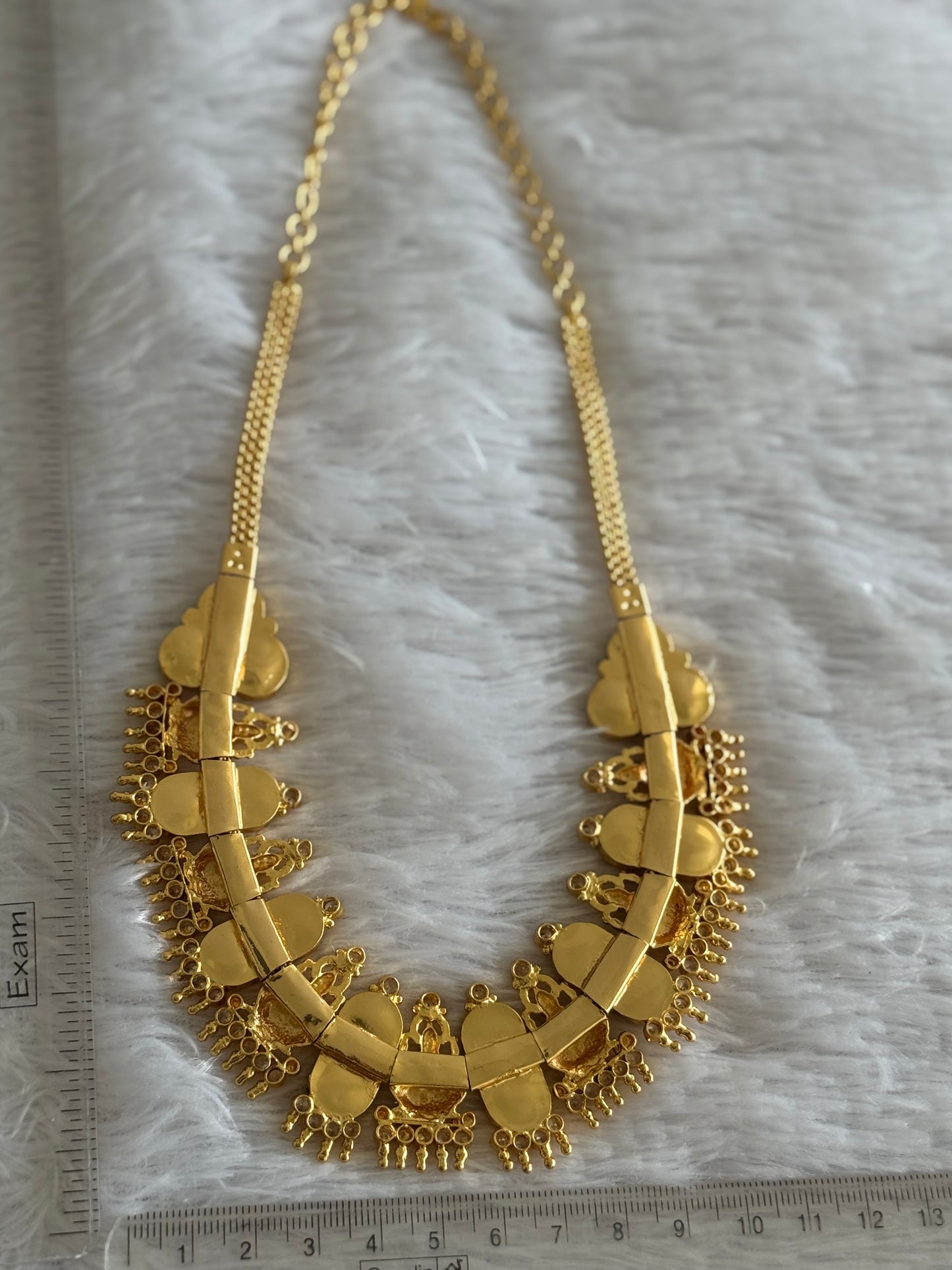 Gold tone blue-white kerala style round Lakshmi necklace dj-51712