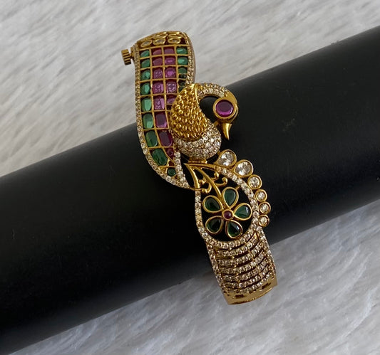 Matte finish kemp-green-white screw type peacock kada/bangle dj-53511