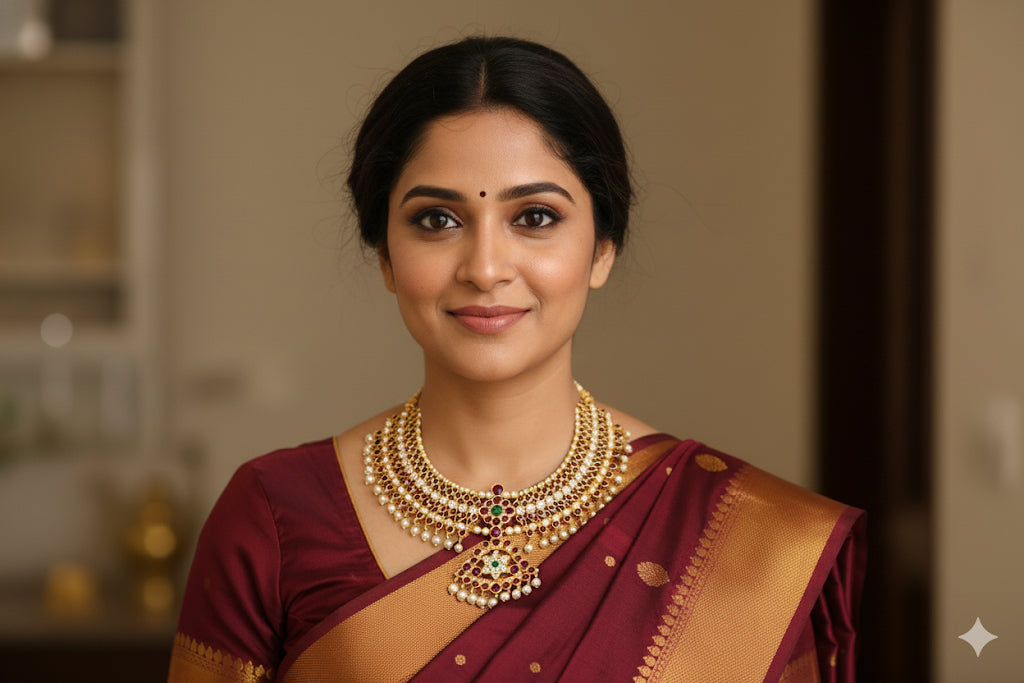 Gold tone precious kemp-green-white pearl big necklace dj-52260