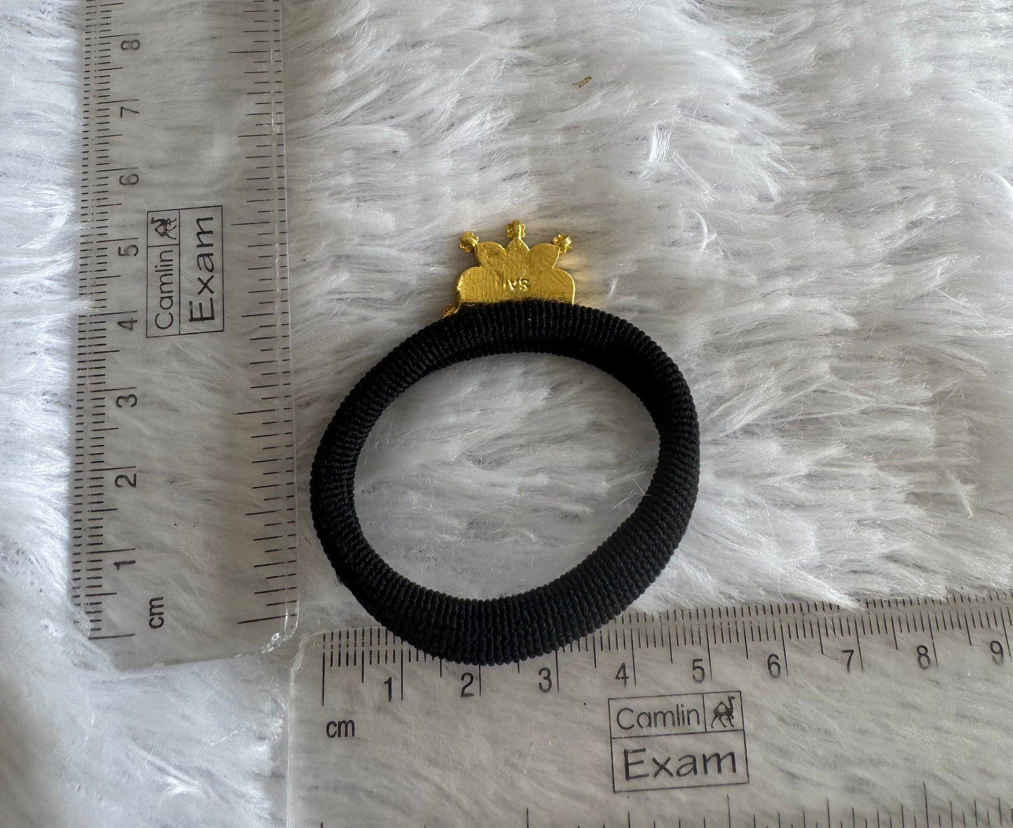 Gold tone pink-green-white kundan jadau lotus hair band dj-51488