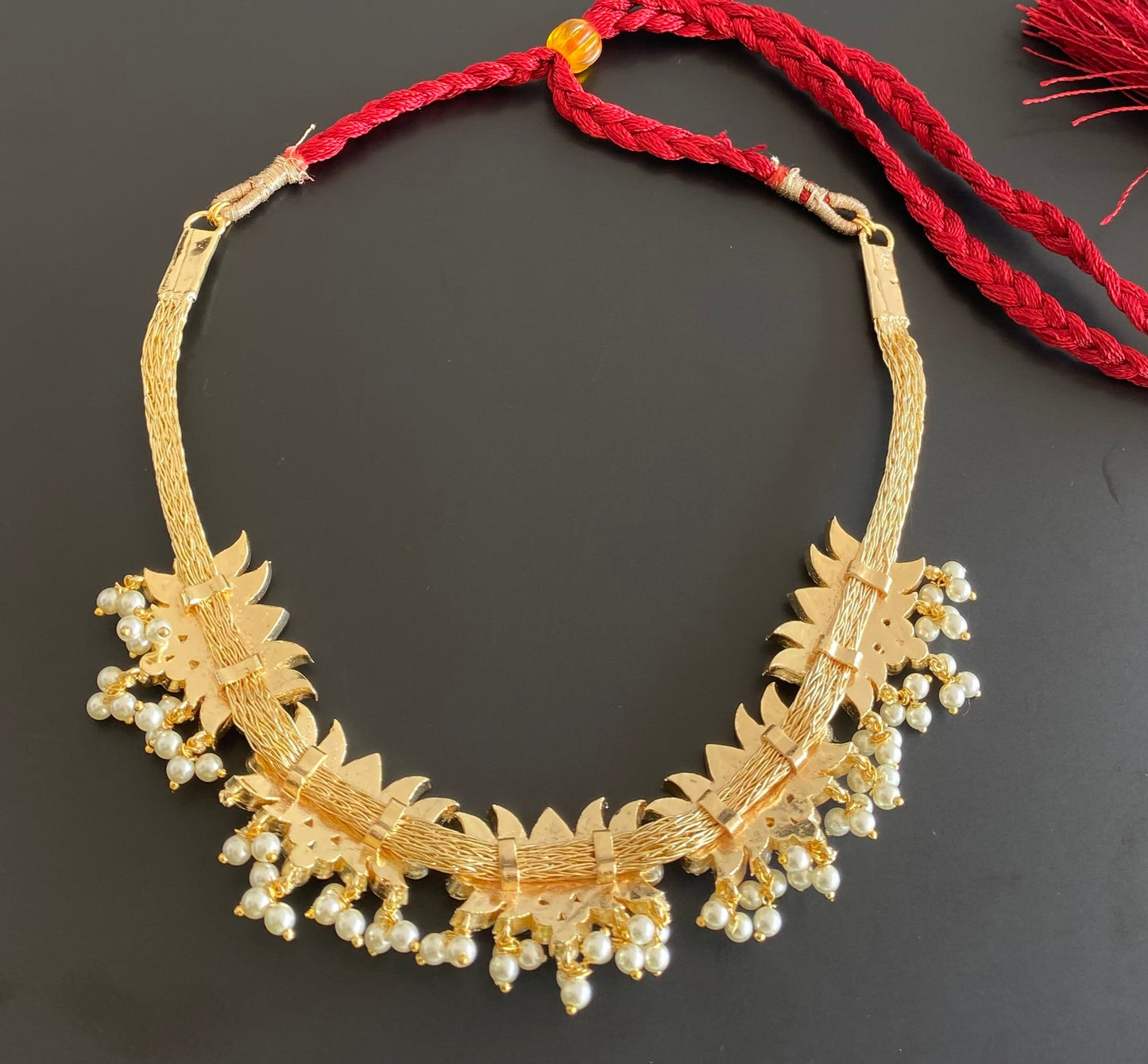 Gold tone AD white stone lotus pearl necklace dj-53224